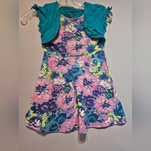 George Girls Floral Dress with Teal Bolero - Pink, Teal, Navy, Lime